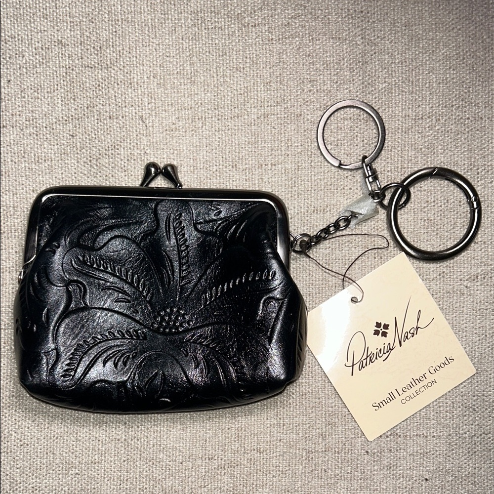 Patricia Nash Embossed Black Leather Coin Pouch